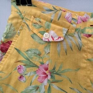 Lauren Ralph Lauren Yellow Floral Linen Shorts High Rise Pleated Tropical Sz 4/6